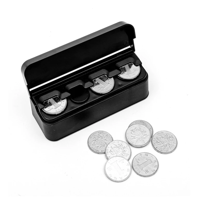 

Black Plastics Home and Car Dual-Purpose 4 Grid Coin Organizer Case Change Money Storage Box for Festival Gift 11.5*4*3.5cm