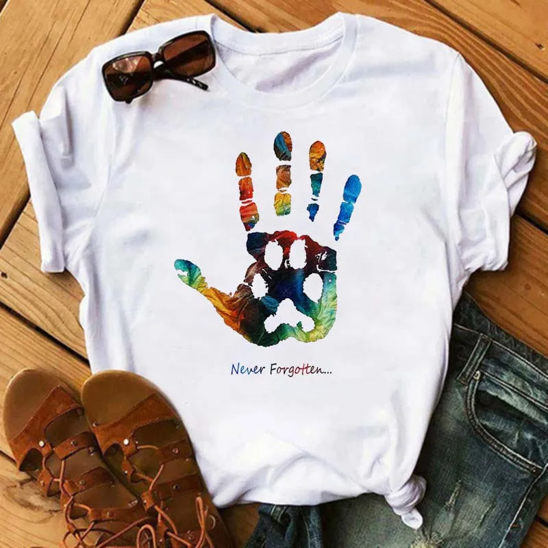 

New Funny Dogs Paws Printed Women T-shirt Cute Dog Graphic Printed T-shirt Harajuku Fashion Grunge Short Sleeve T-shirt Female