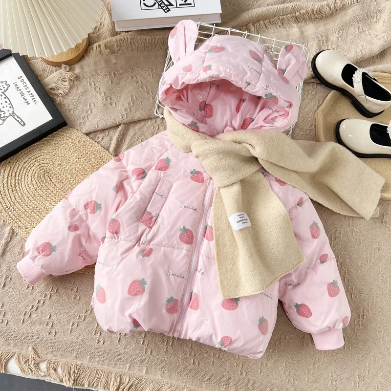 

2022Winter Warm Coat Infant Boys Girls White Duck Down Kids Light Weight Hooded Padded Cartoon Print Jacket Child Dinosaur Parka