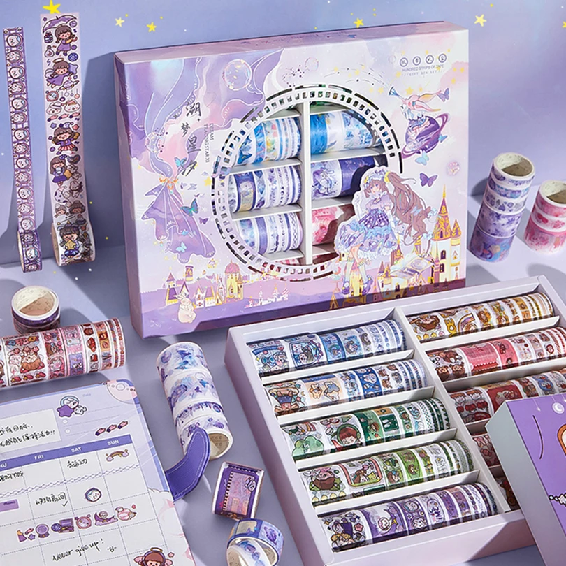 

100 Rolls Kawaii Washi Tape Scrapbooking Masking Tape Korean Stationery Sticker Diary Journal Supplies Decorative Adhesive Tape