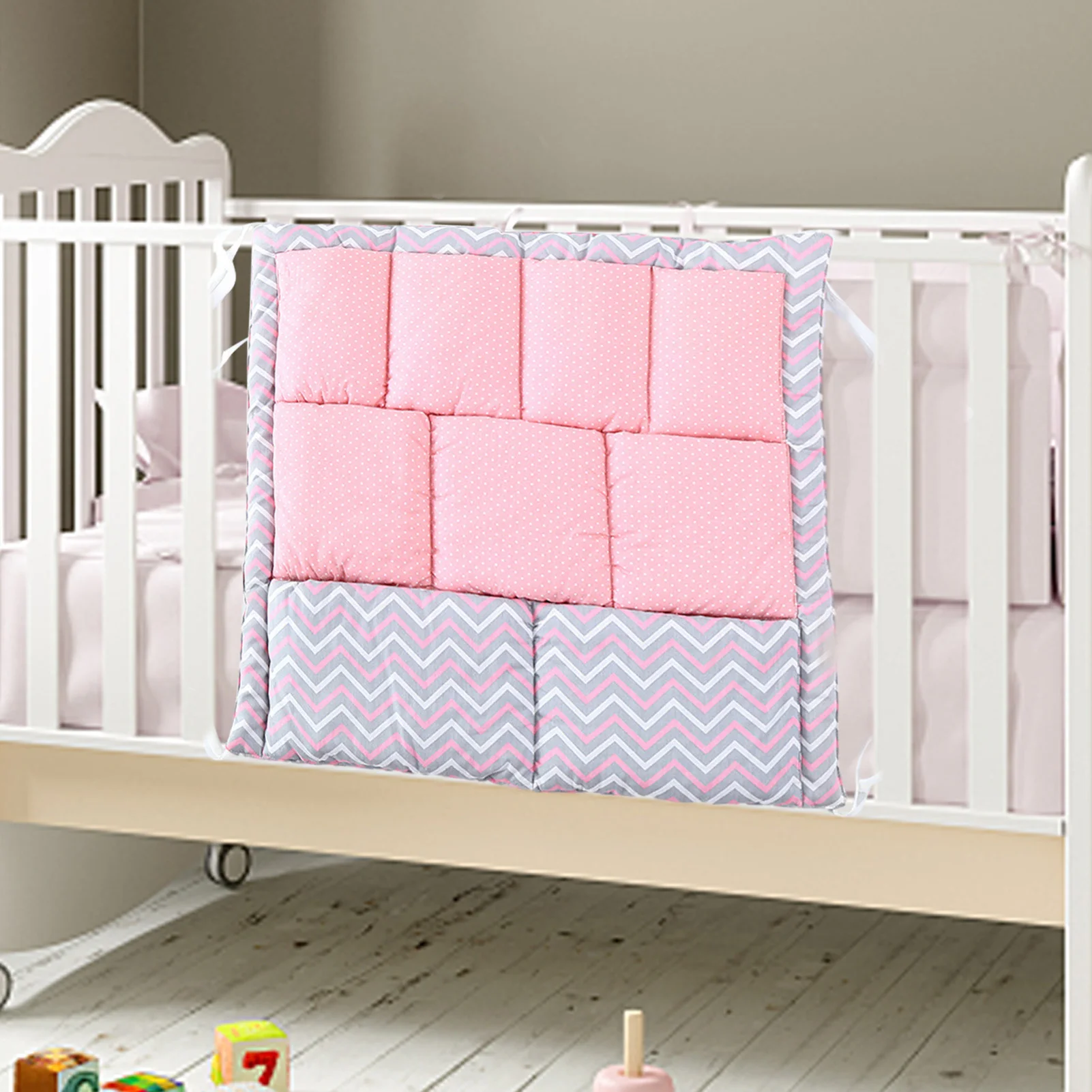 

Cotton Crib Storage Bag Hangings Diaper Toy Organizer For Baby Bedside Clothing Diapers Small Toys Essentials 9 Pocket Large