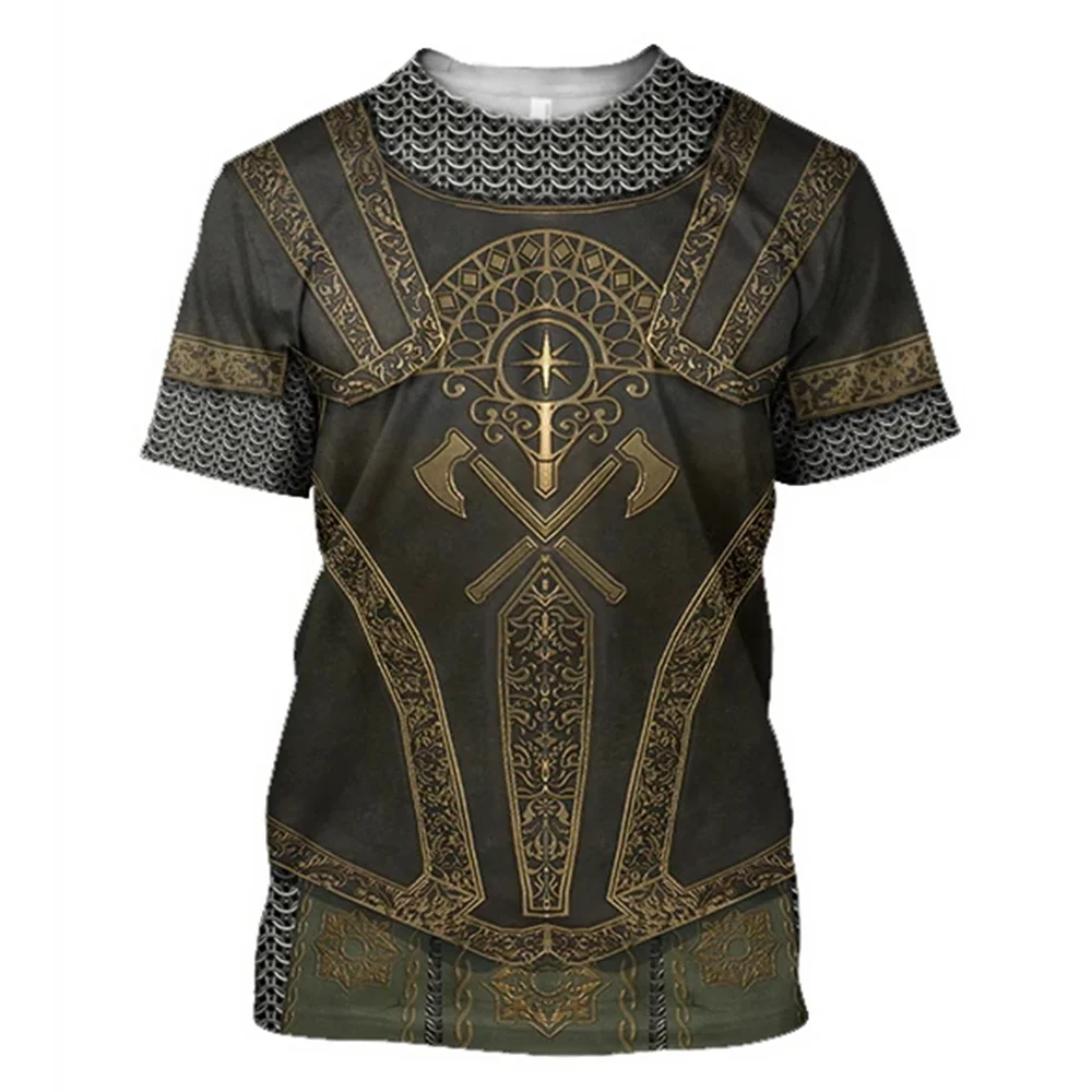 

Men's T-shirts Tops 3D Printed Templar Knight Cosplay Short Sleeve Shirt O Neck Oversized Cool Streetwear Medieval Knight Armor