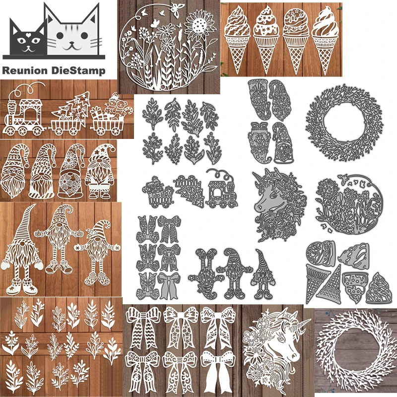 Резаки по металлу для создания рождественского Санта-Клауса, единорога, цветов, скрапбукинга, венков, ремесла, бантов, шаблоны для трафарета мороженого, поезда и тиснения.