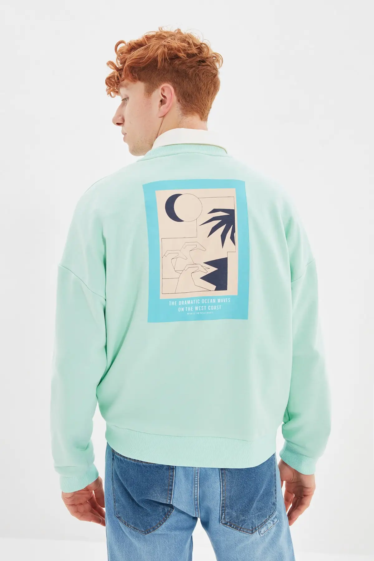 

Trendyol Men Oversize Bike Collar Printed Sweatshirts TMNAW22SW0436