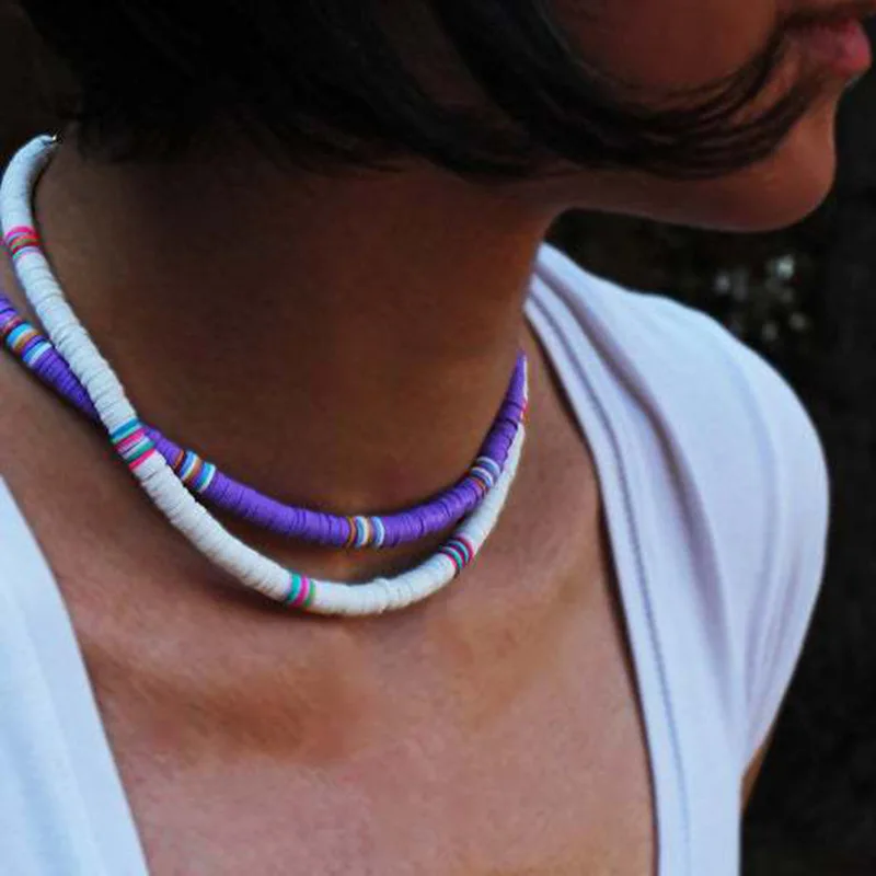 

Bohemian Superimposed Mixed Color Soft Pottery Choker Necklace 2022 New Trend Clavicle Chain