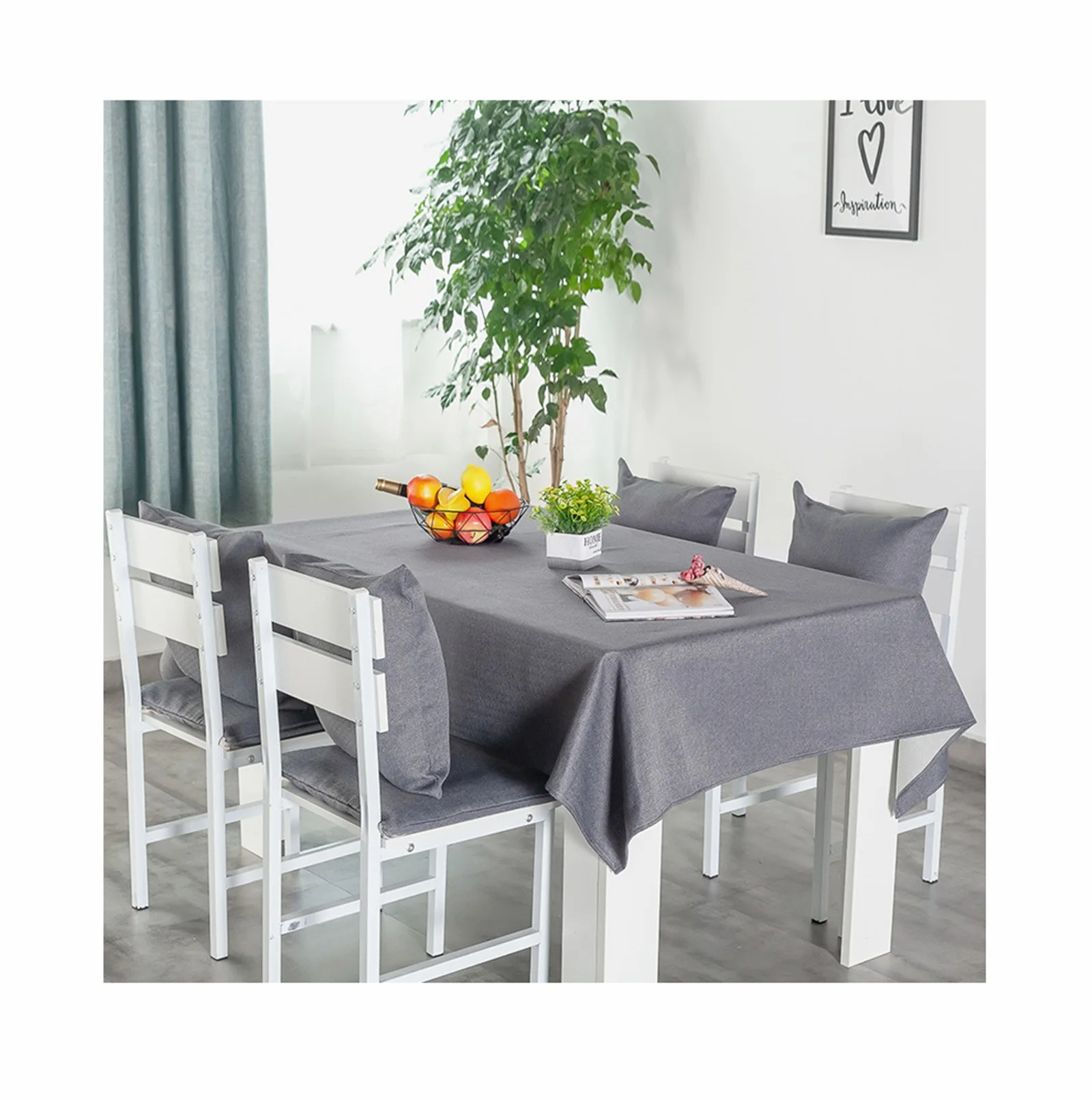 

Cotton Linen Tablecloths, Waterproof Table Covers Simple Solid Color Dark Gray Dining Table Coffee Table Deco