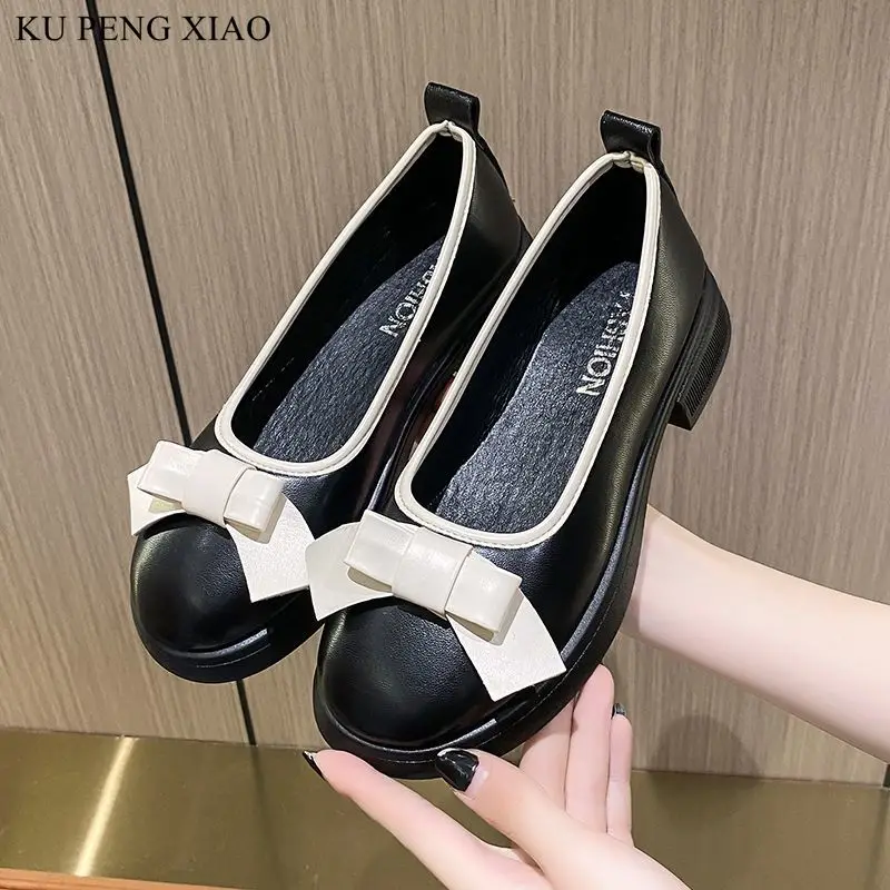 

Elegant Vintage Bow Flat Single Shoes Women Shallow Slip-on New Retro Gentle Evening Shoes Fashion Shoes Female Loafers Simple