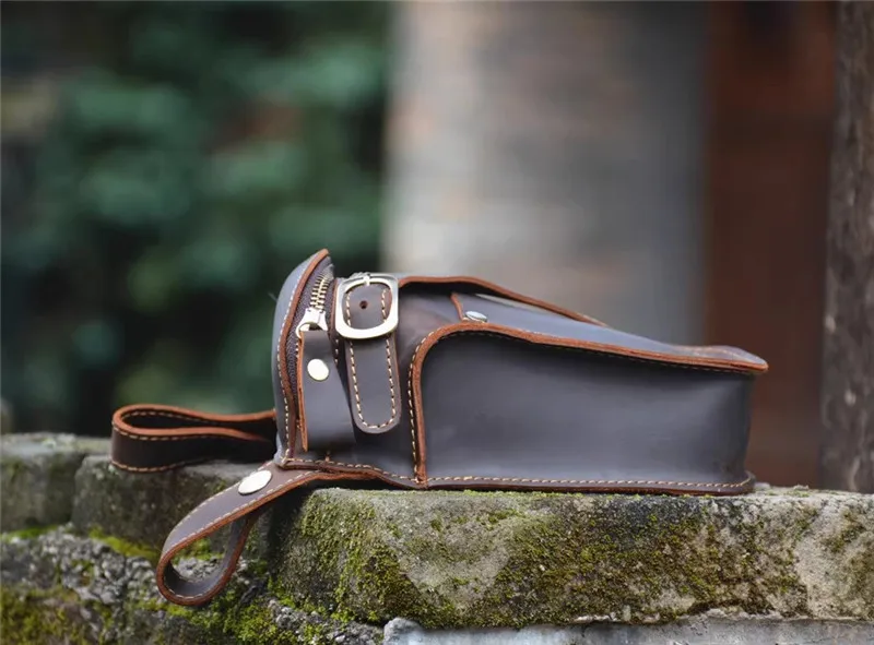Vintage natural organizer genuine leather men's belt bag casual crazy horse cowhide motorcycle waist pack high quality phone bag