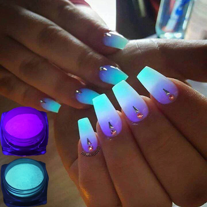 

1 Box Neon Phosphor Powder Nail Glitter Powder 10 Colors Dust Luminous Pigment Fluorescent Powder Nail Glitters Glow In The Dark