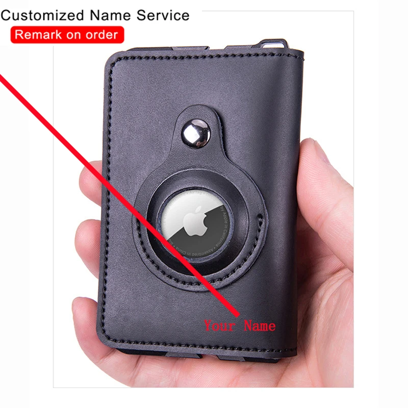 

Customized Name Airtag Men Wallet Real Genuine Leather Wallet Cards Holder Rfid Anti-theft Swipe Credit Card Holder Smart Wallet