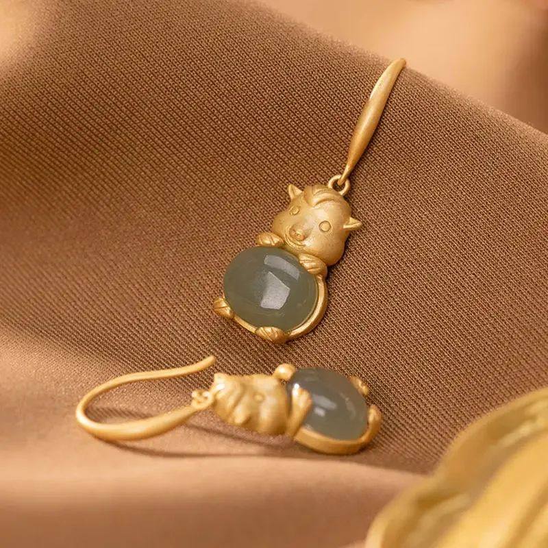 Старинное золото инкрустированные натуральной яшмой гетянь милые серьги в виде