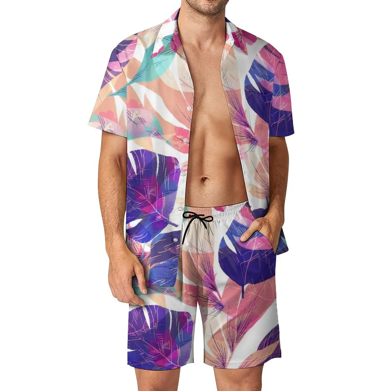 

Leaf Print Men Sets Tropical Floral Casual Shirt Set Aesthetic Beach Shorts Summer Graphic Suit 2 Piece Clothing Large Size