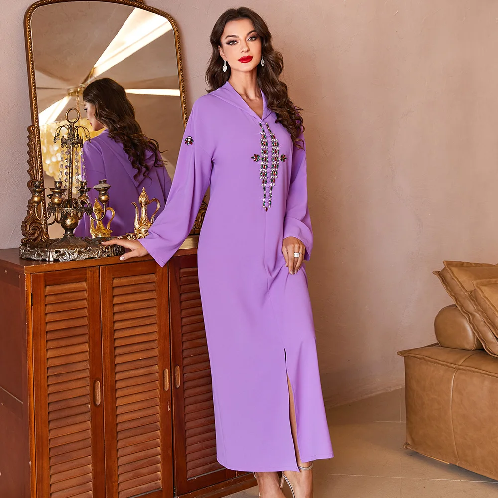 Рамадан Саудовская Аравия Марокканская женская одежда фиолетовый с длинным рукавом Рамадан индийский Халат с капюшоном вечернее платье