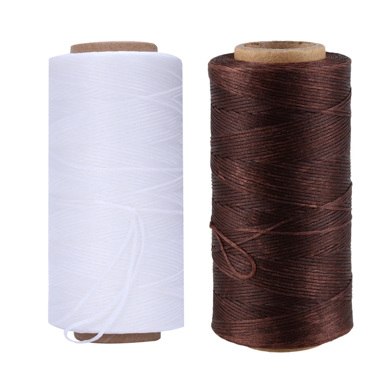 

2 Pcs 260M 150D 1MM Leather Sewing Waxed Wax Thread Hand Needle Cord Craft DIY New Color:White & Light Brown