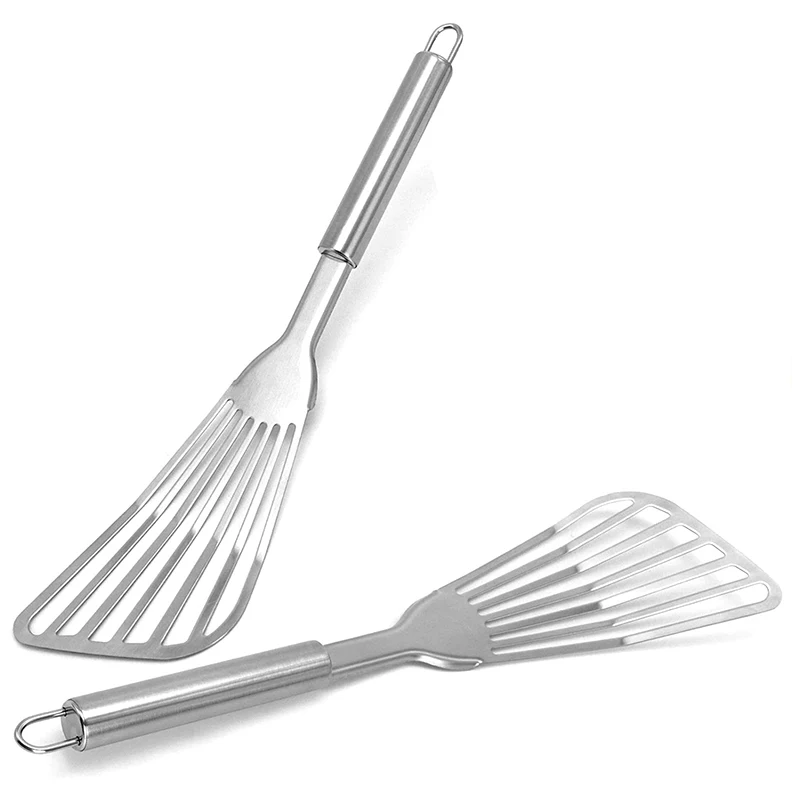 

Fish Spatula, 2 Pack Stainless Steel Fish Turner 12.5 Inch Kitchen Cookie Spatula with Brushed Stainless Handle