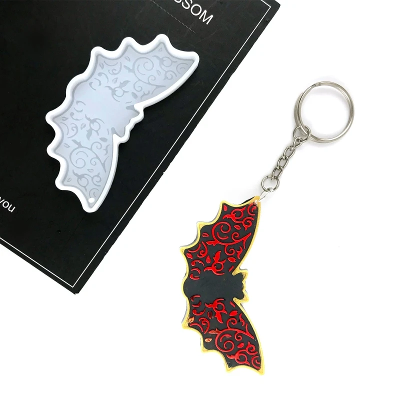 

DIY Shiny Halloween Bat Keychain Silicone Mold with Hole for DIY Luggage Tag Resin Casting Mold Trinket Earring Pendant