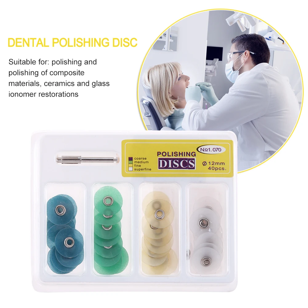 

40pcs Polishing Disc Teeth Whitening Tools Finishing Polishing Disc Gross Reduction Contouring Resin Filling Mandrel Stripes Set