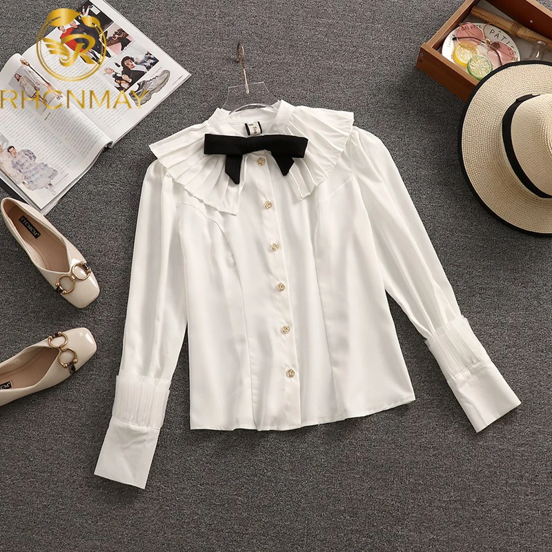 

New Spring Shirts Women Peter Pan Collar Japan Korean Style Trendy Fashion Kawaii Lovely Daily Streetwear Womens Bow Blouses