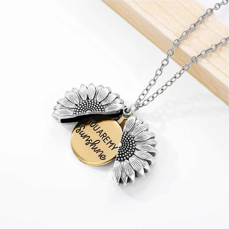 You Are My Sunshine - Колье подсолнухи "Ты - мое солнце" для женщин, цвета розового золота и серебра, с длинной цепочкой, женское колье с подвеской в виде солнечного цветка, ювелирные изделия.