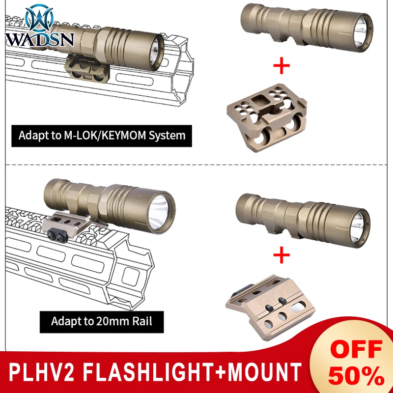 WADSN Metal Modlit PLHv2 Tactical Flashlight Mount for M-lok Keymod Picatinny Base Dual Function Pressure Switch Hunting Lamp 