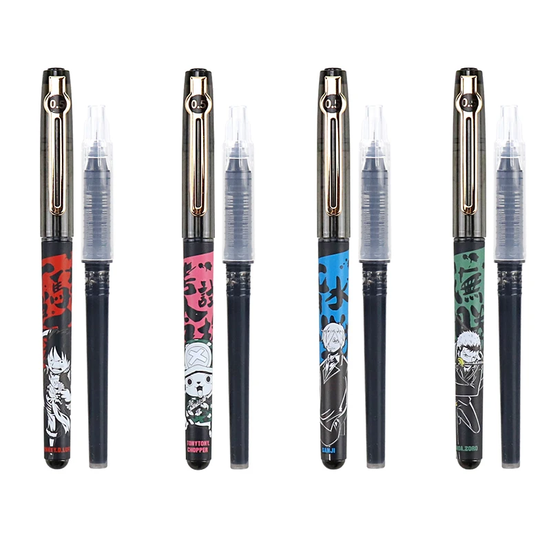

Straight Liquid Ballpoint Pen Set 0.5MM Black Ink Quick-Drying Signature Pen Anime Appearance School Student Office Stationery