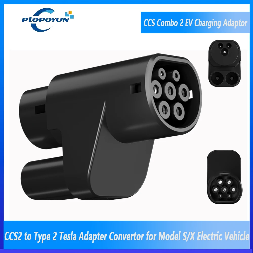 

Ptopoyun CCS2 to Type2 Tesla Adapter Convertor CCS Combo 2 EV Charging DC Adaptor Compatible with Model S/X Electric Car Vehicle