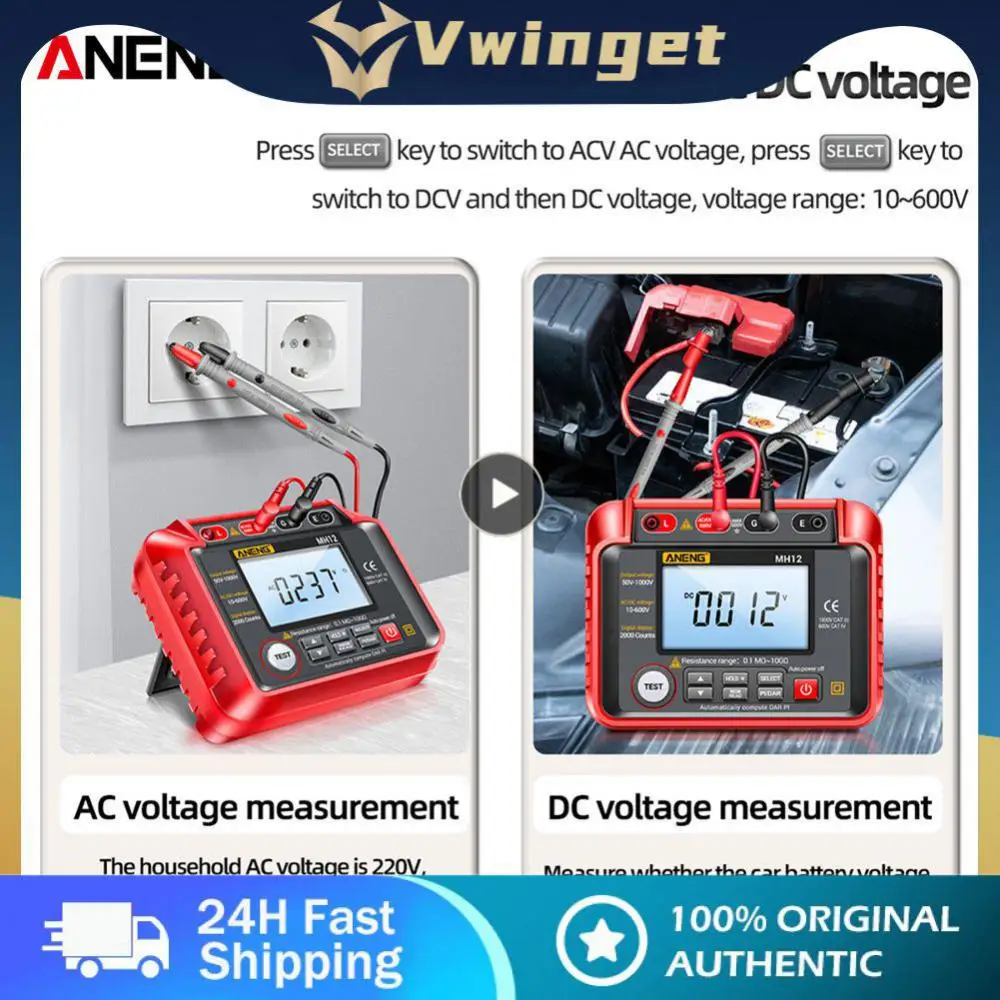 

Abs Resistance Meter Tester 2000 Counts Data Retention Voltmeter Backlight Display Ac Dc Voltage Measurement 250/500/1000v