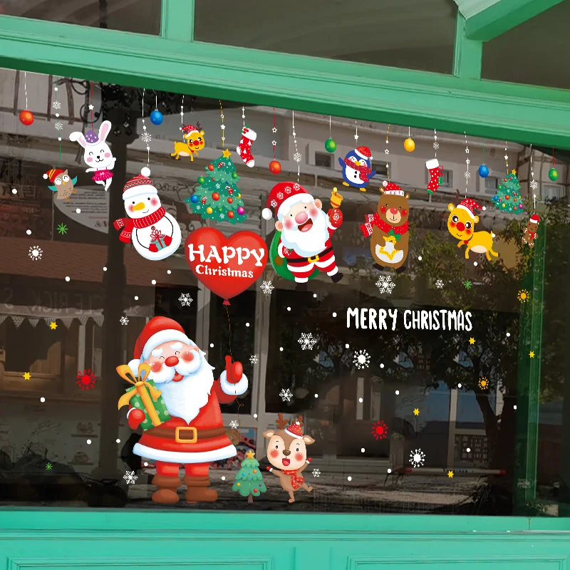 

Father Christmas Window Stickers DIY Santa Claus Deer Ornaments Wall Decals for Living Room Shop Glass New Year Home Decoration
