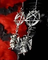 inverted pentagram pendant with baphomet earringsunisex jewelrypunk occult jewelry