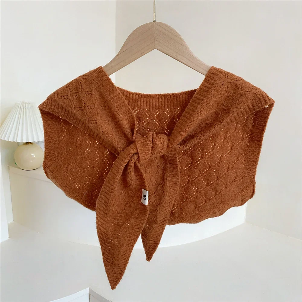 Корейский однотонный шарф для шеи Женская вязаная теплая шаль Зимняя шерстяная