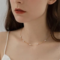 2022 new fashion women simple natural rice pearl splicing chain choker necklace women sexy party titanium steel pearl necklace