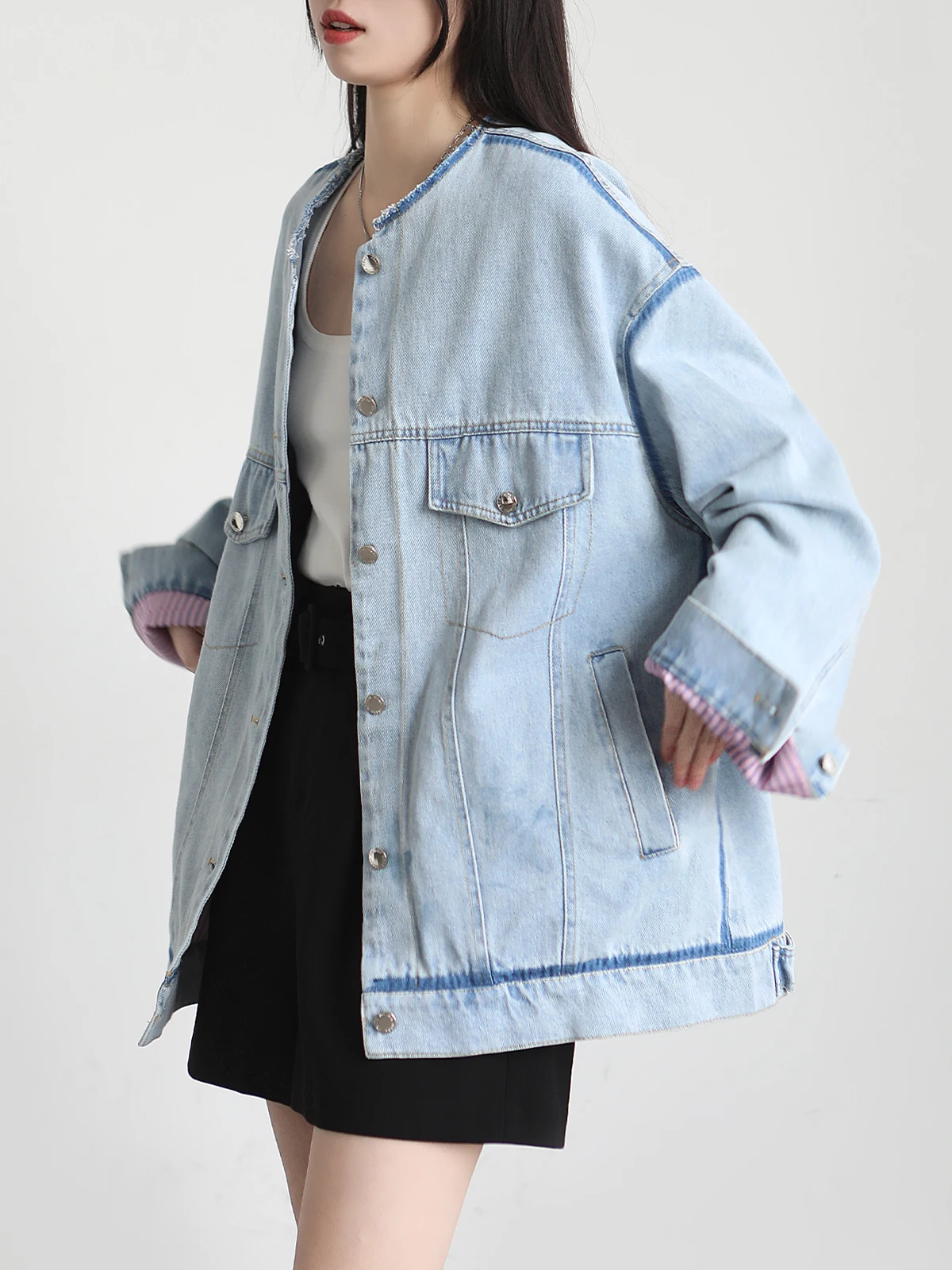 [Скидка 30% на новые товары .8] Весенняя новая свободная джинсовая куртка в полоску