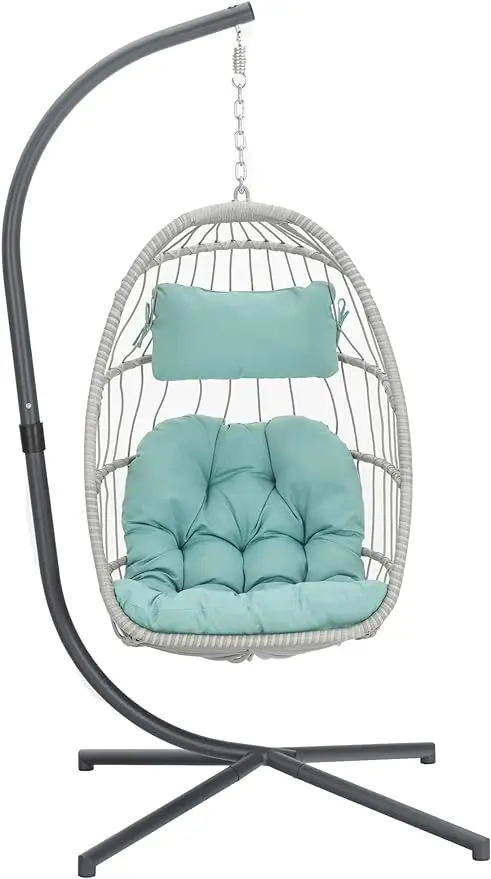 

Yechen Egg Swing Chair with Stand, Patio Wicker Rattan Hanging Chair Swing Hammock Egg Chairs with UV Resistant Cushion