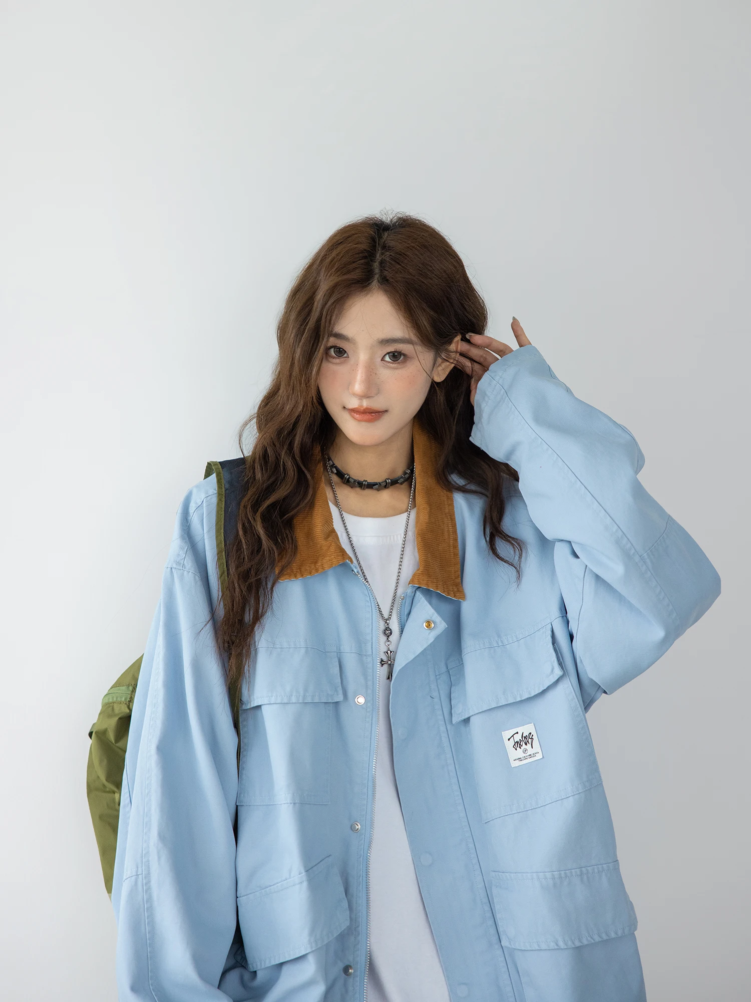 Женская винтажная куртка-карго с отложным воротником