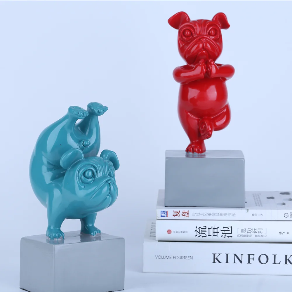 

Animals Sculpture Children' Room Decor Crafts Lovely Yoga French Bulldog Statue Resin Figurines Nordic Creative Cartoon