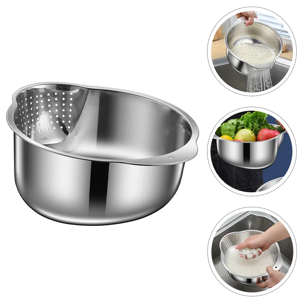 

Stainless Steel Rice Washing Sieve Sifter Strainer Basin Small Mesh Washer Basket Drainer Colander Vegetable Multifunctional