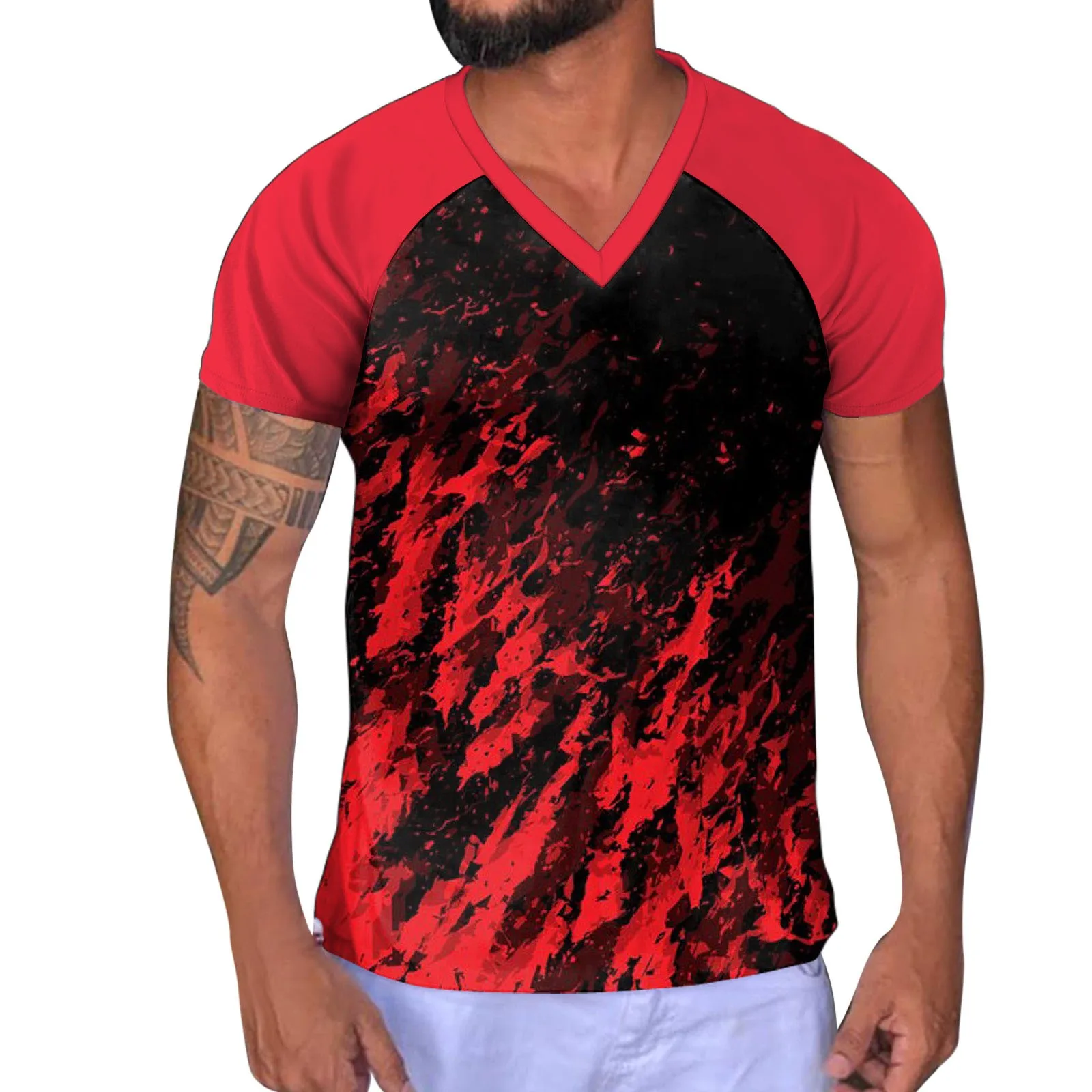 

Футболка мужская с V-образным вырезом, пикантная рубашка с коротким рукавом и 3d-графическим принтом, одежда на лето