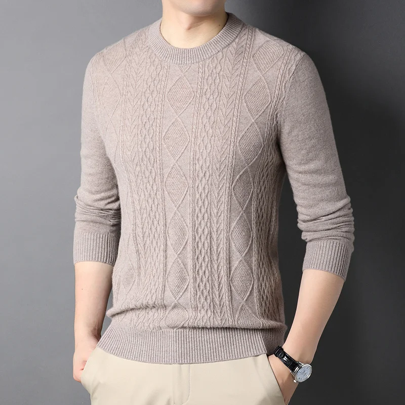 autumn 2022 and winter new selection of pure cashmere wool men's casual comfortable warm round neck solid color sweater.