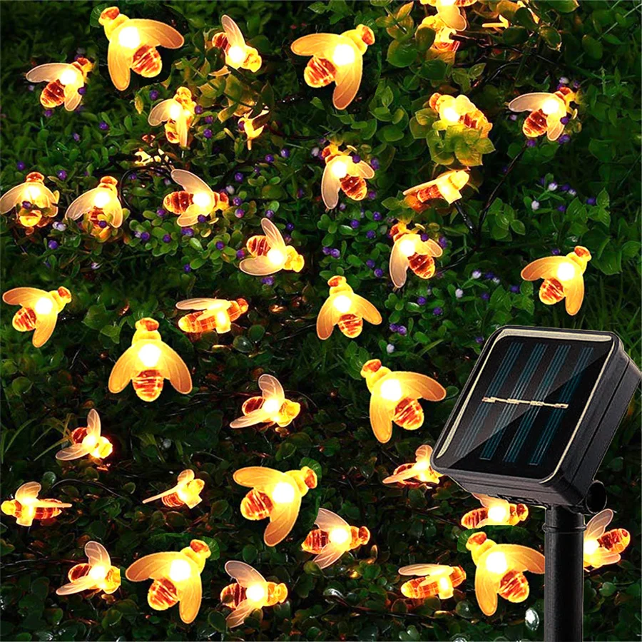 

Cute Solar Honey Bee Led Fairy String Lights 20/30/50led Outdoor Garden Fence Patio Christmas Garland Lights for Home Decoration