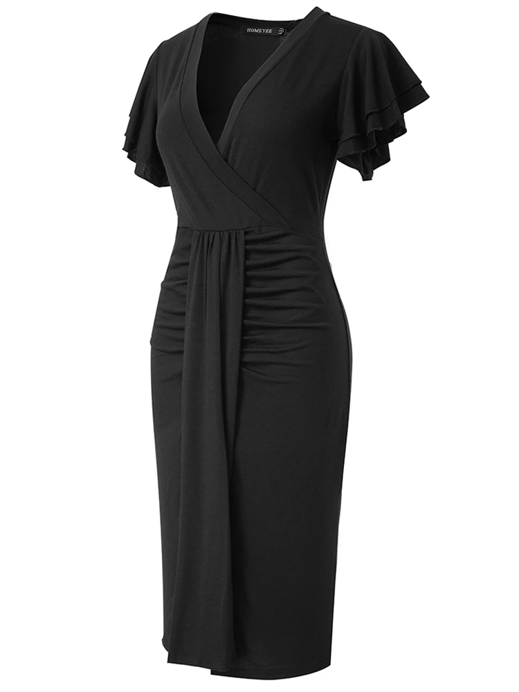 Женское платье с оборками Nice-forever элегантное винтажное деловое облегающее низким