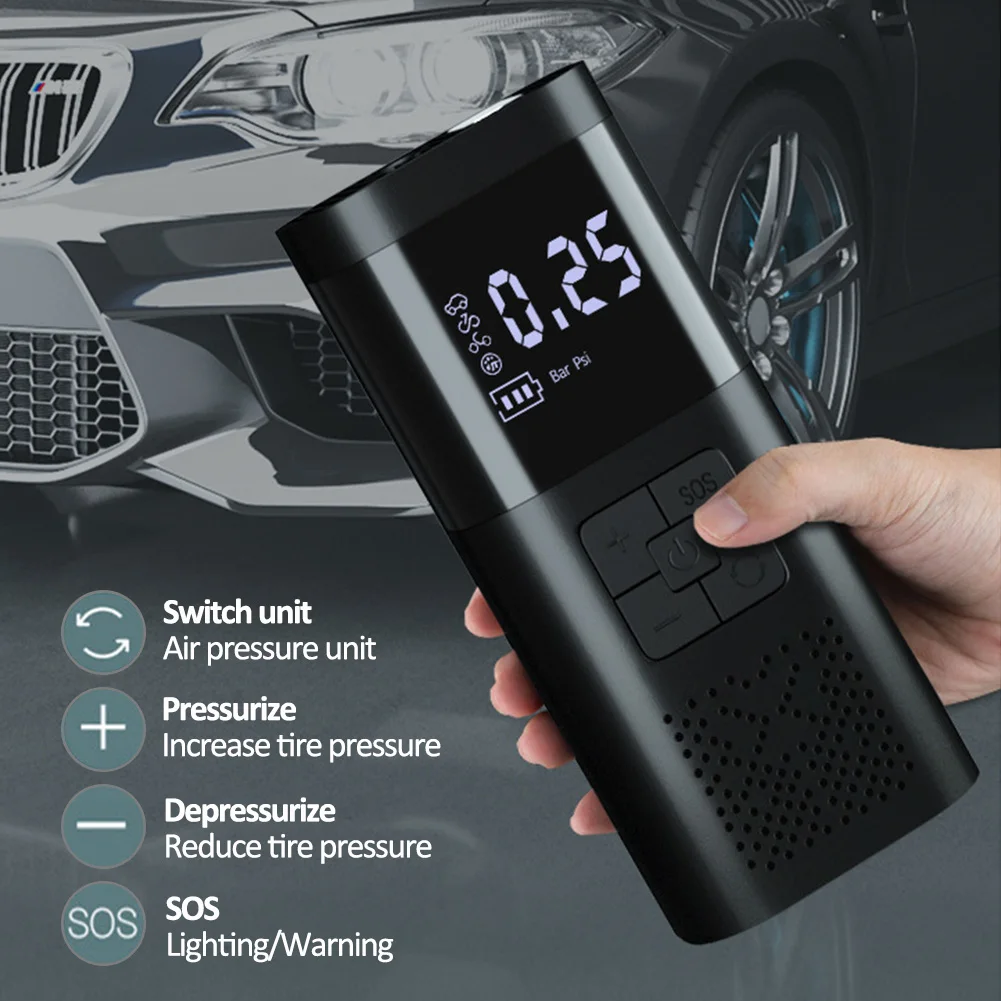 

6000mA Air Pump Cordless Portable Compressor 150PSI Type-C Rechargeable Tire Inflator Car Tyre Pump for Bicycle Tires Balls
