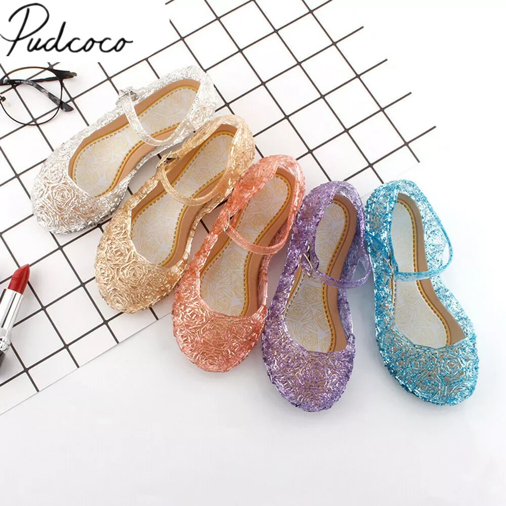 Kids Sandals Clogs Fashion Children's Girls Cosplay Dress Up Party Sandals Crystal Princess Hollow Out Candy Color Shoes