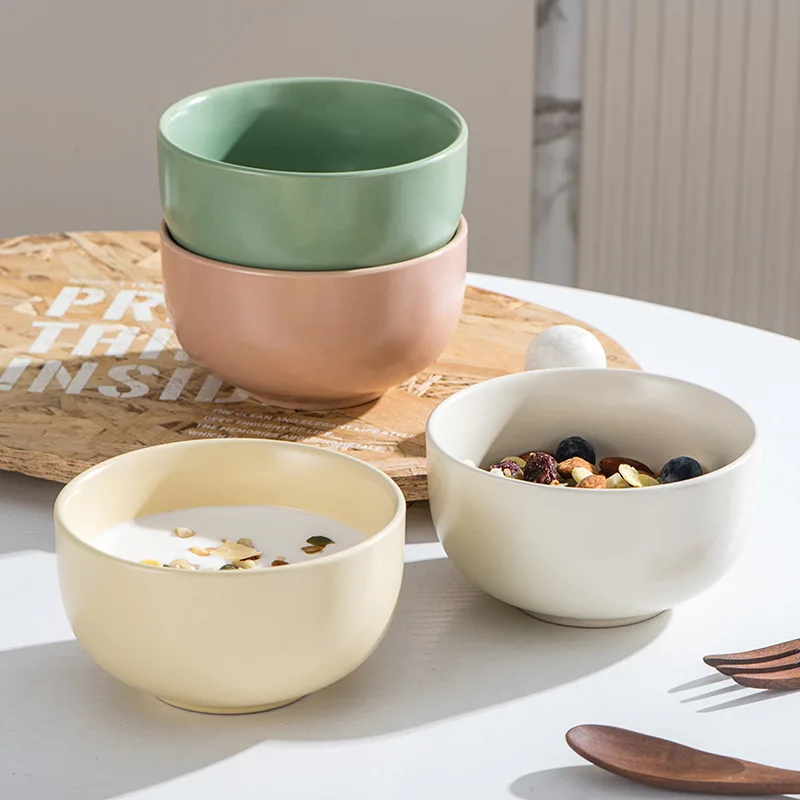 Ceramic Rice Bowl Nordic Style Matte Colour Glaze Yoghurt Salad Bowl Home Breakfast Dessert Oatmeal Bowl Simple Tableware