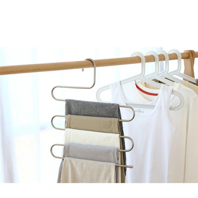 

36X36cm Stainless Steel Pants Rack S-Type 5 Layer Pants Wardrobe Hanger Multi-Function Belt Rack Clothing Towel Storage Rack