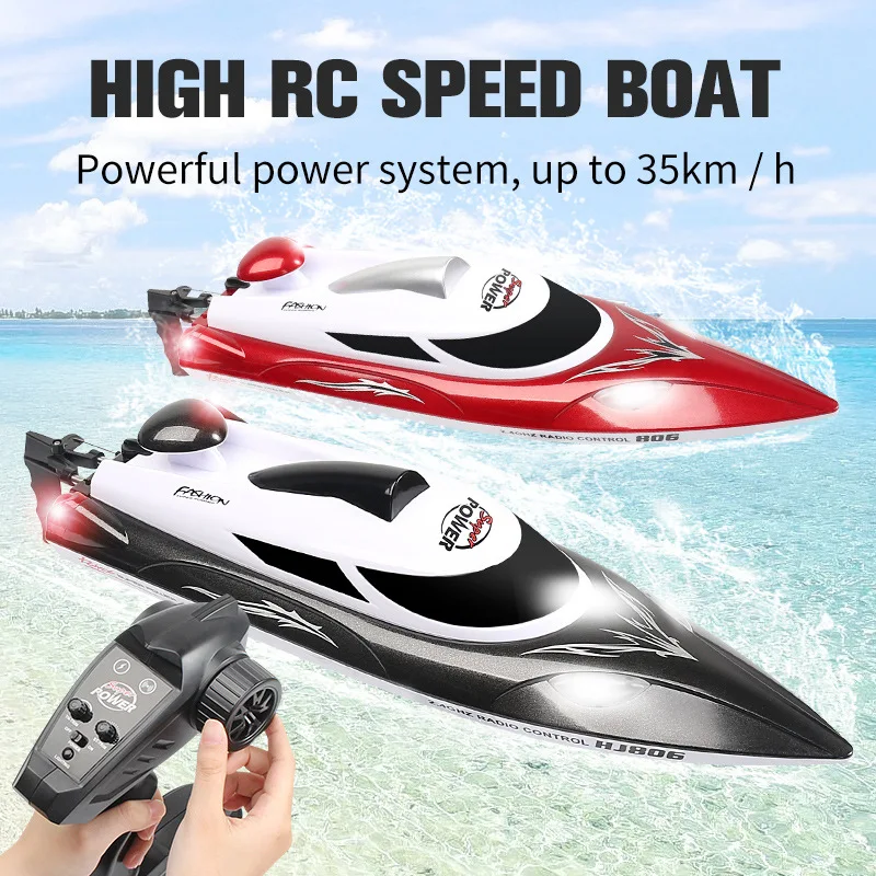 Enlarge HJ806 35KM/H High Speed RC Boat 2.4G Remote Control Speedboat Racing Boat Model Capsize Reset With Night Lights Kids Water Toys