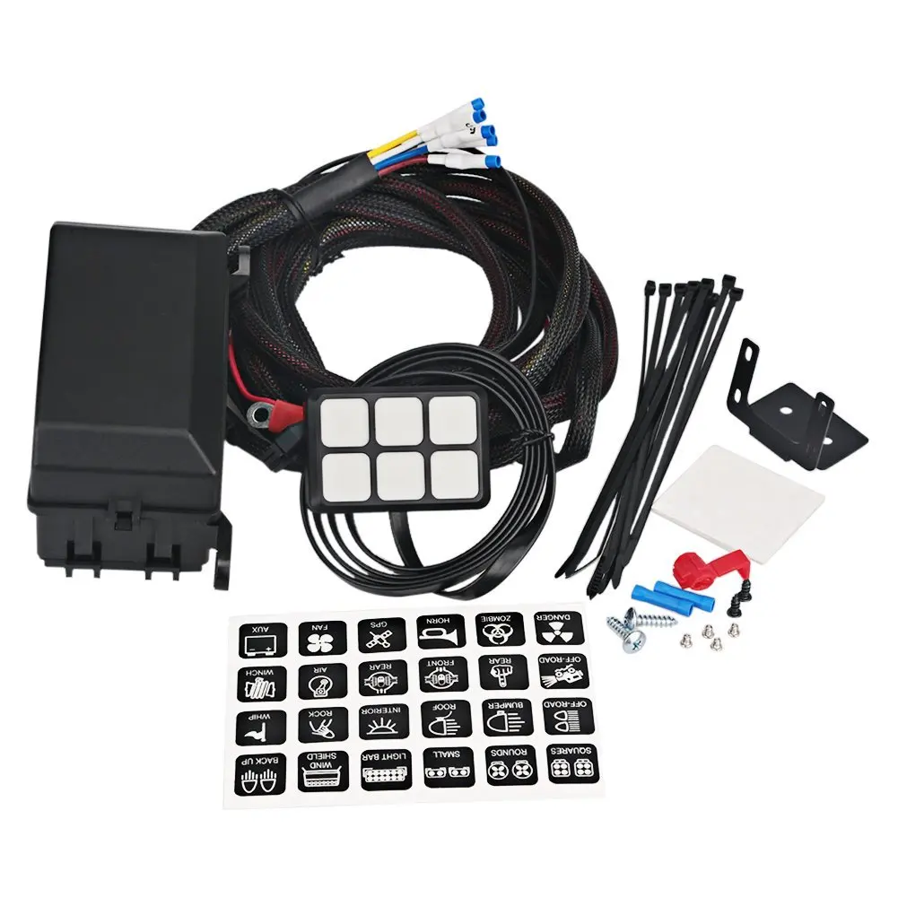 

Universally DC12V LED 6 Switch Panel Electronic Relay System with Circuit Control Box - Wiring Harness Kit for Any Vehicle