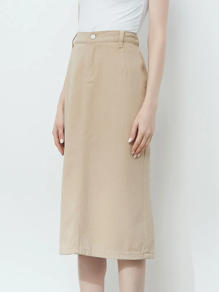 Женская джинсовая юбка GUUZYUVIZ Повседневная с высокой талией коричневая миди в