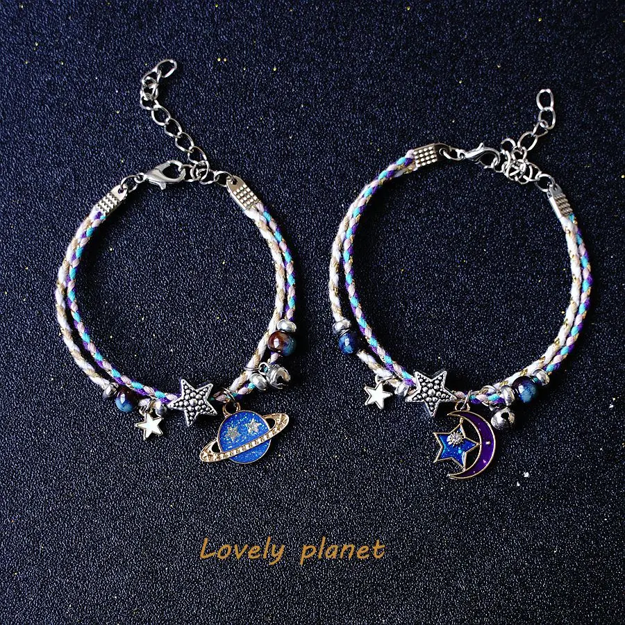 

Anime Boho Love Moon Bracelet Female Charm Bead Metal Sweet Dream Star Clear Crystal Letter Rope Jewelry Accessories
