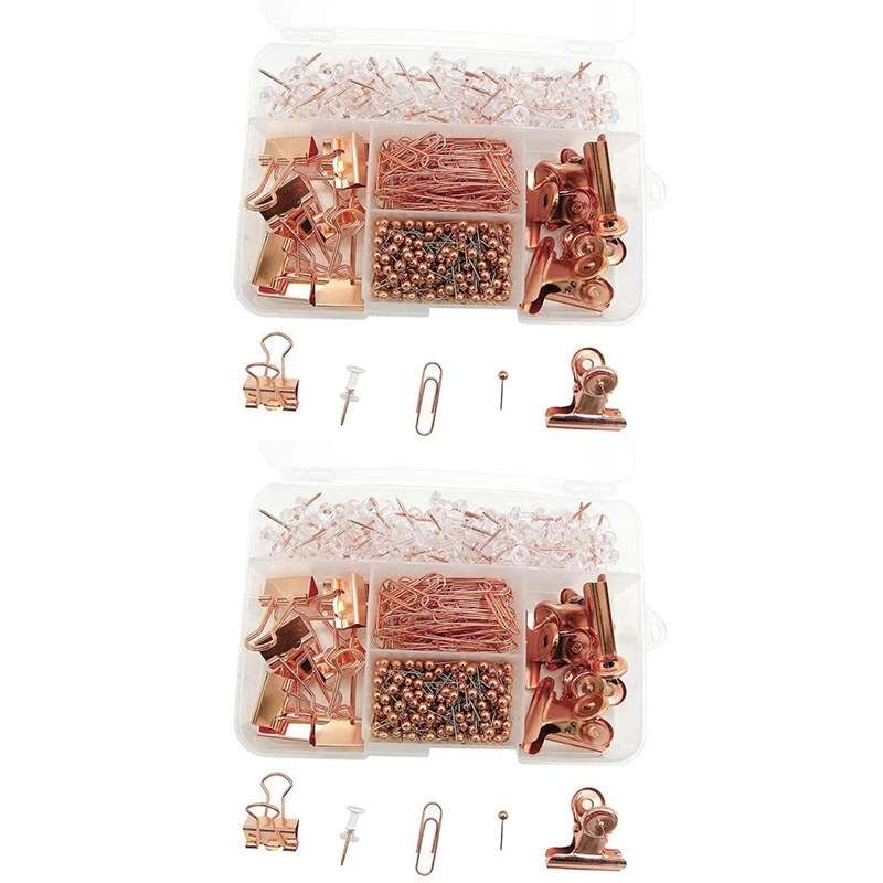 

Push Pins Binder Clips Paper Clips Map Tacks Sets, 5 Styles 1000 Pcs Rose Gold Pack For Office, School And Home Supplies