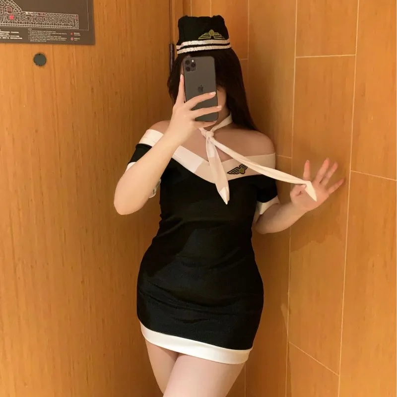 100 кг 4XL униформа стюардессы сексуальное платье с открытыми плечами и короткими